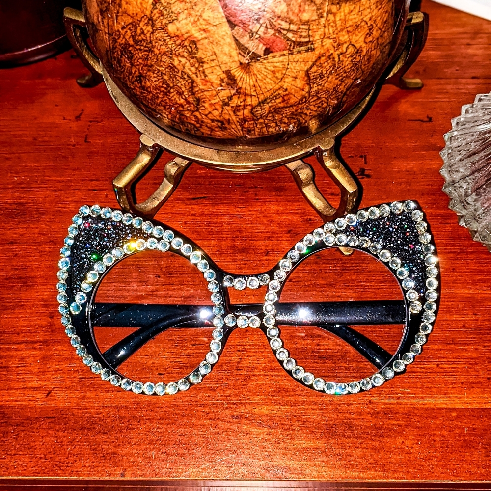 Rhinestone Encrusted Black Glasses | Bedazzled Novelty Glasses All Pairs…